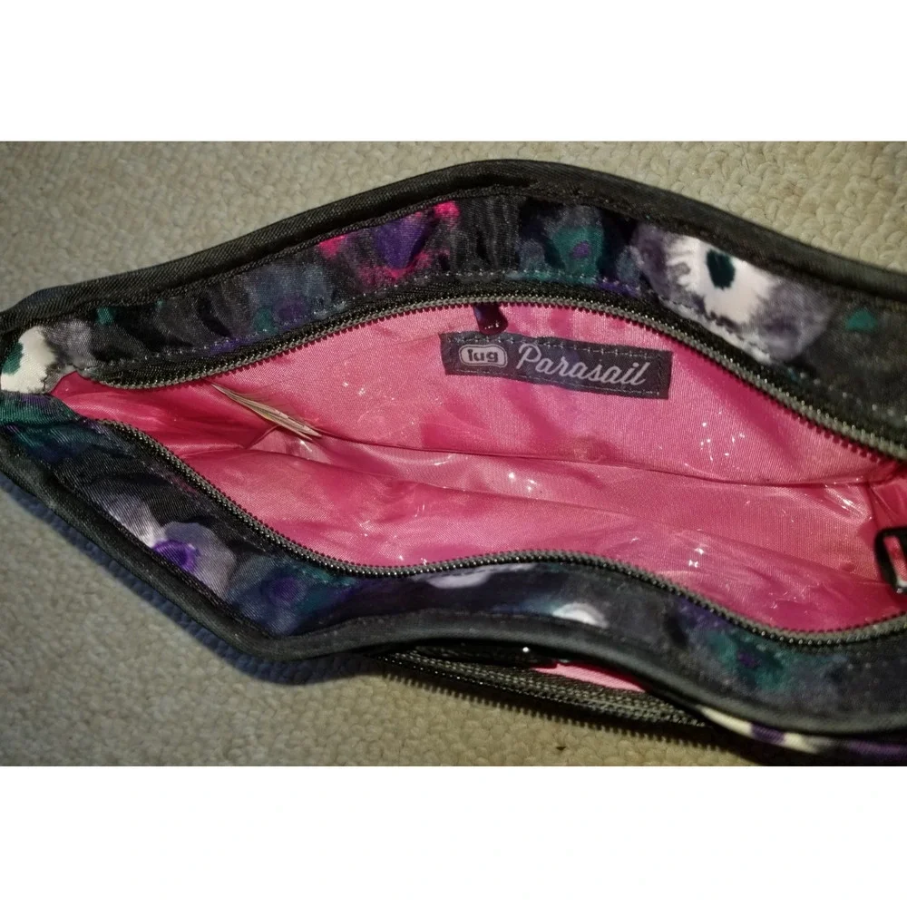 Womens Cosmetic Bag-LUG-black/pink floral watercolor 'Parasail Cosmetic Bag'